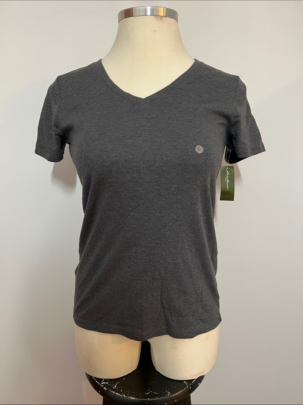 Eddie Bauer Charcoal V-Neck Short Sleeve Tee Cotton/Poly NWT
